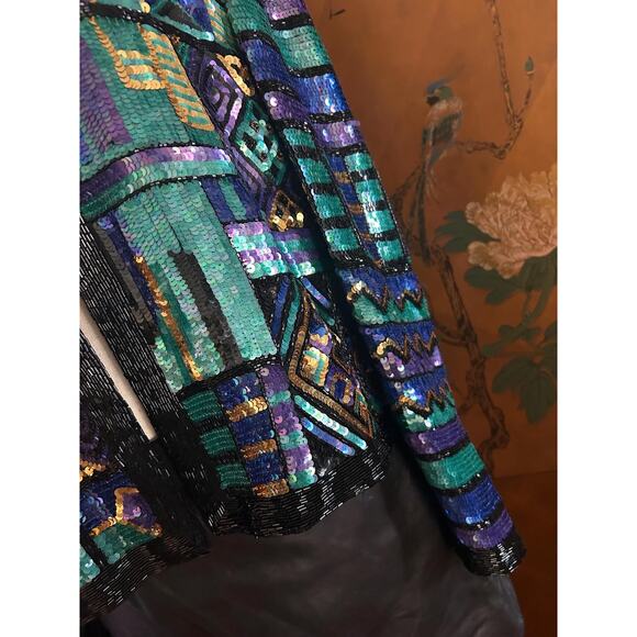 Vintage silk sequined jacket by Niteline by Della Roufogali, size L - Picture 6 of 7